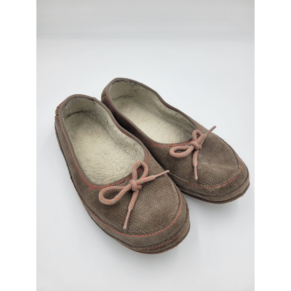 L.L. Bean Hearthside Womens Slippers Suede Brown Shearling Cozy Lining Sz 9